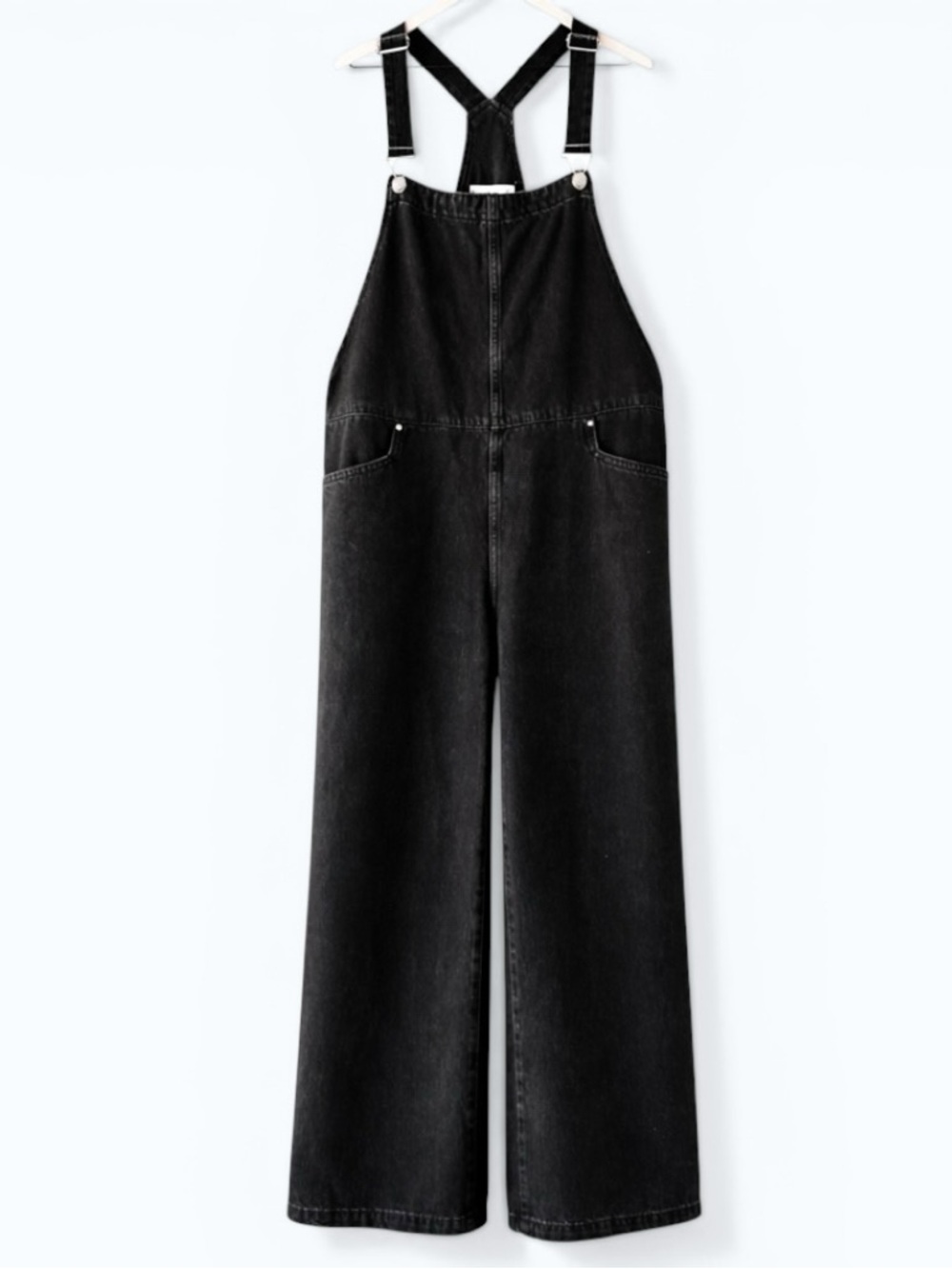 Mango Wide Leg Denim Overalls Cotton Black Size Medium Excellent Condition - Picture 3 of 11